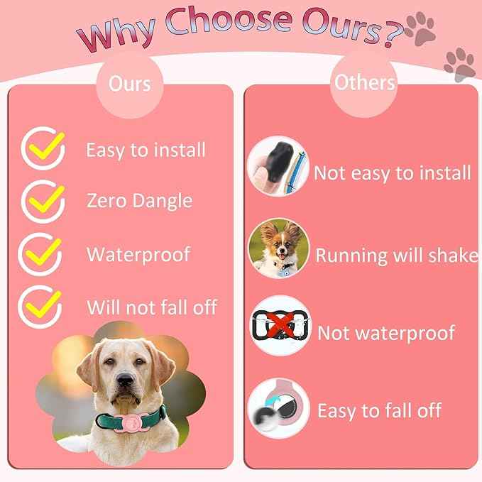SANKALA Airtag Dog Collar Holder, [1 Pack] Waterproof Airtag Collar Holder for Dog, Silicone Full Body Covered Anti-Lost Protective Apple Airtag Case for Pet Collar - Fits All Width Collars,Pink