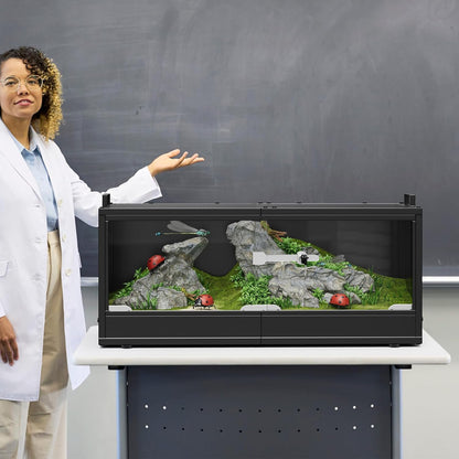 20 Gallon Reptile Terrarium Tank with Sliding Glass Door Bearded Dragon Tank with Top Ventilation Metal Panel Safety Lock Reptile Enclosure for Insect, Geckos, Lizards, Frogs, and Tortoises