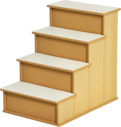 PawHut Pet Stairs, Small Pet Steps with Cushioned Removable Covering for Dogs and Cats Up to 22 Lbs., Natural - Pawvie