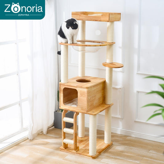 65-inch Tall Cat Tree,Cat Tower for Indoor Cats with Feel-Safe Enclosed Cat Cave、Scratching Post、Space Capsule Nest and Cat Ladder