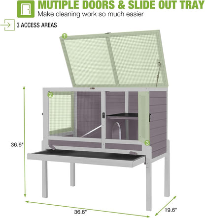 GUTINNEEN Rabbit Hutch Indoor Guinea Pig Cage Bunny House 36.6" Upgraded with Anti Chewing Edges, Cool Zinc Sheet, Leakproof PVC Layer, Wire Floor, Detachable Legs (Grey)