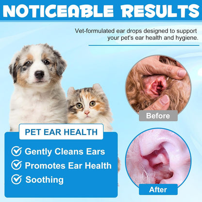 Dog Ear Infection Treatment, Cat & Dog Ear Cleaner for Itchy Relief, Antiseptic,Waxing,Cleansing, Ear Mite Treatment for Dog Cats, Yeast Ears Infection Treatment for Dogs, 2.02fl.oz