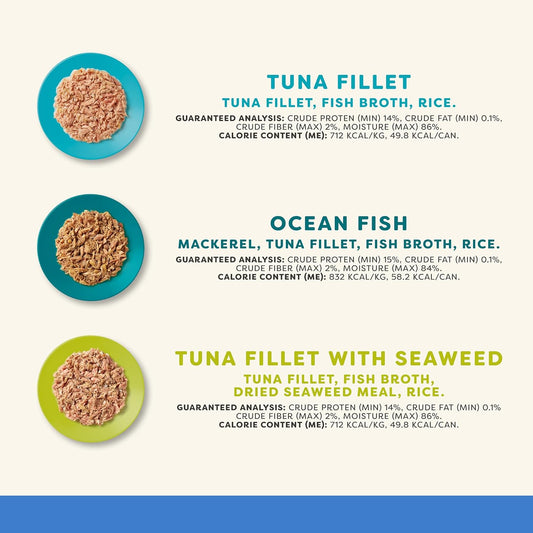 Applaws Natural Wet Cat Food in Broth, Limited Ingredient Canned Wet Cat Food, No Additives, Made with Natural Ingredients, Fish Selection in Broth (36 x 2.47oz Cans)