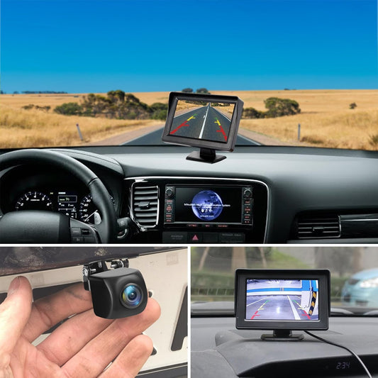 Kairiyard License Plate Backup Camera with 5in Monitor, 170 Degree Wide Angle DIY Grid Lines Waterproof Reverse Rear View Camera Systems for Truck Car Trailer SUV