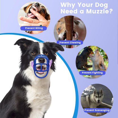 Basket Muzzle Allows Panting Drinking - Anti Biting Chewing, Suitable for Grooming Trimming Training, for Small Medium Large Dogs (Blue, Size 6)
