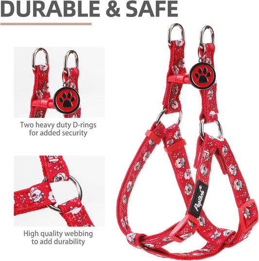 PUPTECK No Pull Dog Harness Soft Adjustable Basic Nylon Step in Puppy Vest Outdoor Walking with ID Tag, Christmas, S