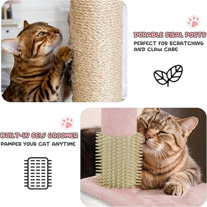 MoNiBloom 36 Inch Cat Tree Tower with Condo, Small Cat Tower with Scratching Post & Sisal-Covered Scratching Board, Climbing Tower with Hammock, for Indoor Cats, Soft Pink