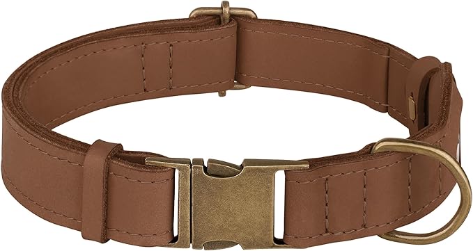 AirTag Dog Collar - Genuine Leather Dog Collar with Apple AirTag Holder and Metal Buckle - Smart GPS Tracking Pet Collars (Tawny, L, 17"-21" Neck Fit)