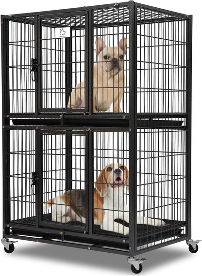 Homey Pet Six Packs 31 Inch Stackable Heavy Duty Dog Crate Cage Kennel with Four Lockable Wheels, Removable Tray, Escape Proof Wire Drop Dog Crates for Small Dogs (Two Tiers)