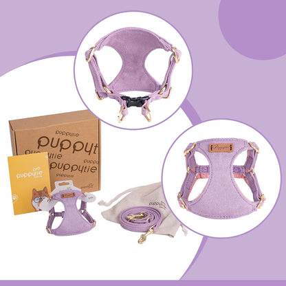 Puppytie No Pull Small Dog Harness with Multifunction Dog Leash,Lightweight Soft Adjustable No Choke Escape Proof Pet Harness Vest Pet Harness Vest,Light Purple,S