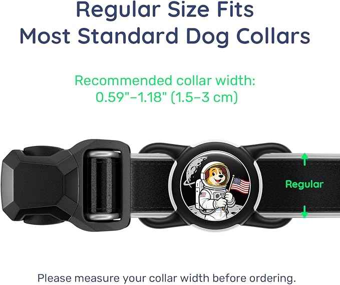 Dog AirTag Holder for Dog Collar, Soft Silicone Slide-On Case for Apple AirTag, No-Dangle Quiet Protective Holder with Eye-Catching Pet Character Designs, Black-Astronaut
