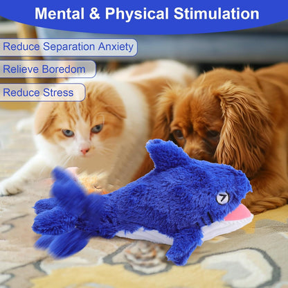 Mity rain 2 in 1 Interactive Dog Toys, Shark Dog Toy to Keep Them Busy, Plush Squeaky Dog Toys, Rechargeable Wiggly Fish Blue Dog Toys for Small Medium Large Dogs, Moving Dog Toys for Indoor&Outdoor