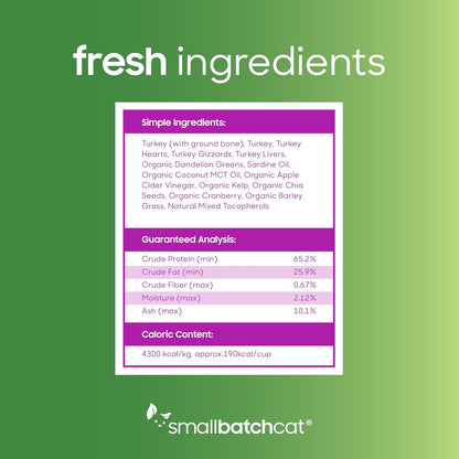 smallbatch Pets Freeze Dried Cat Treats, Raw Dry Cat Food Bites, Turkey Recipe, High Protein Food Topper or Training Treats for Cats, Humanely Sourced Meat, Made in The USA, Non GMO, 10 oz Bag