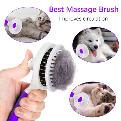Cat Self Cleaning Slicker Brush, Pets Skin Friendly Grooming Brushes for Shedding Dogs Cats Hair Easy to Remove Loose Undercoat with Long or Short Hairs Pet Massage Tool for All Hair Type- UPGRADED