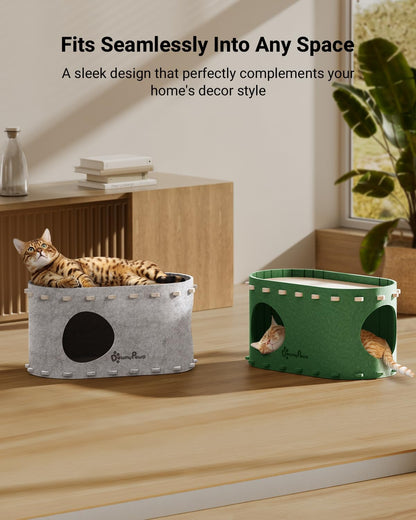DownyPaws Cat House for Indoor Cats, Cat Bed Cave for Multiple & Large Cats Up to 22 Lbs, Scratch Resistant Peekaboo Cat Caves, Foldable Tunnel Enclosed Bed, PeekaPurr, Marble