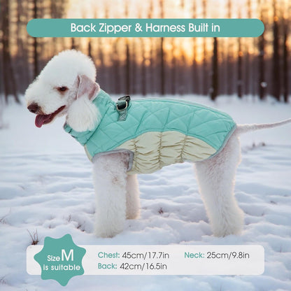 FUAMEY Dog Coat for Large Dogs,Waterproof Dog Winter Jacket with Harness Built in Puppy Cold Weather Coats Reflective Pet Vest with Zipper Warm Fleece Dogs Snowsuit Windproof Mint Green XXL