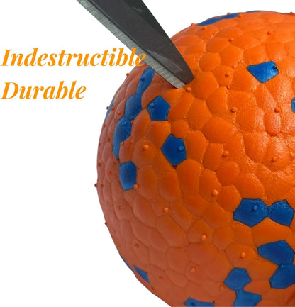 Tough Dog Toys for Aggressive Chewers & Teething Puppies, Bouncy Balls for Medium Dogs, Durable Pet Toys, Floating Dog Balls for Water Play (Orange-Blue-Set)