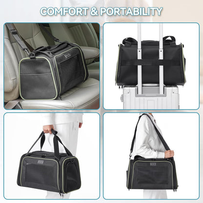 PETSFIT Pet Carrier Airline Approved with Extendable Mat, Dog Carriers for Small Dogs, TSA Approved Pet Carrier, Puppy Carrier for Small and Medium Cats Under 12 Lbs, Black