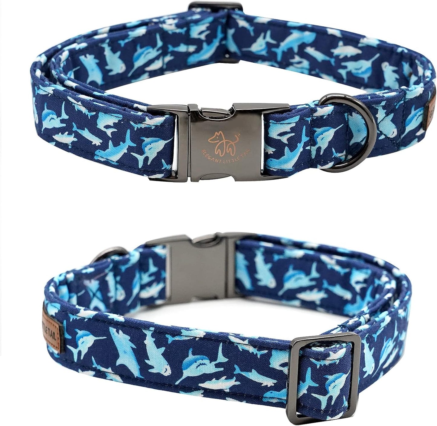 Elegant little tail Dog Collar with Bow, Shark Print Adjustable Dog Collar Cute Bowtie Dog Collar Boy Pet Collar for X-Small Puppy and Cat