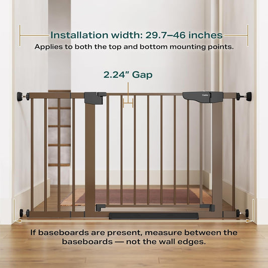 Cumbor 29.7-46" Baby Gate for Stairs, Mom's Choice Awards Winner-Auto Close Dog Gate for the House, Easy Install Pressure Mounted Pet Gates for Doorways, Easy Walk Thru Wide Safety Gate for Dog, Brown