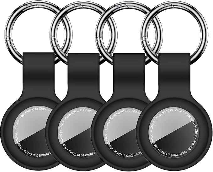 [4 Pack] Case for AirTag 2nd Gen (2026) & 1st Gen, Silicone Holder Keychain Key Ring, Protective Cover for Air Tags, GPS Finder Accessories for Bags, Pets, Kids, Luggage, Black
