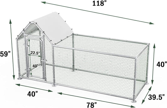 LEMBERI Small Metal Chicken Coop, Walk-in Chicken Run,Galvanized Wire Poultry Chicken Hen Pen Cage, Rabbits Duck Cages with Waterproof and Anti-Ultraviolet Cover for Outside,Backyard and Farm