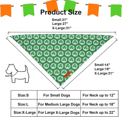 PTDECOR St.Patrick's Day Dog Bandana,Green Shamrock Reversible Holiday Dog Scarf, Multi Size, Triangle Irish Bandanas for Medium Large Pets (Large)