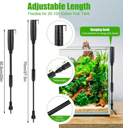 AQQA Aquarium Cleaning Tools Multifunctional 6-in-1 Fish Tank Cleaning Kits with Telesopic Handle Alage Scraper Sponge Scrubber Stiff Brush Plant Fork Gravel Rake Fish Net