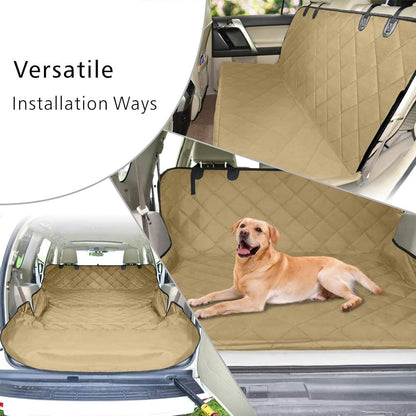 F-color SUV Cargo Liner for Dogs, Water Resistant Pet Cargo Cover Dog Seat Cover Mat for SUVs Sedans Vans with Bumper Flap Protector, Non-Slip, Large Size Universal Fit, Khaki - Pawvie