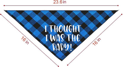 I Thought I was The Baby Funny Red Plaid Cotton Pet Dog Triangle Bandana Bibs, Pet Dog Gender Reveal Pregnancy Announcement Photograph Scarf Photo Props Birthday Party for Pet Dog Lovers Gifts