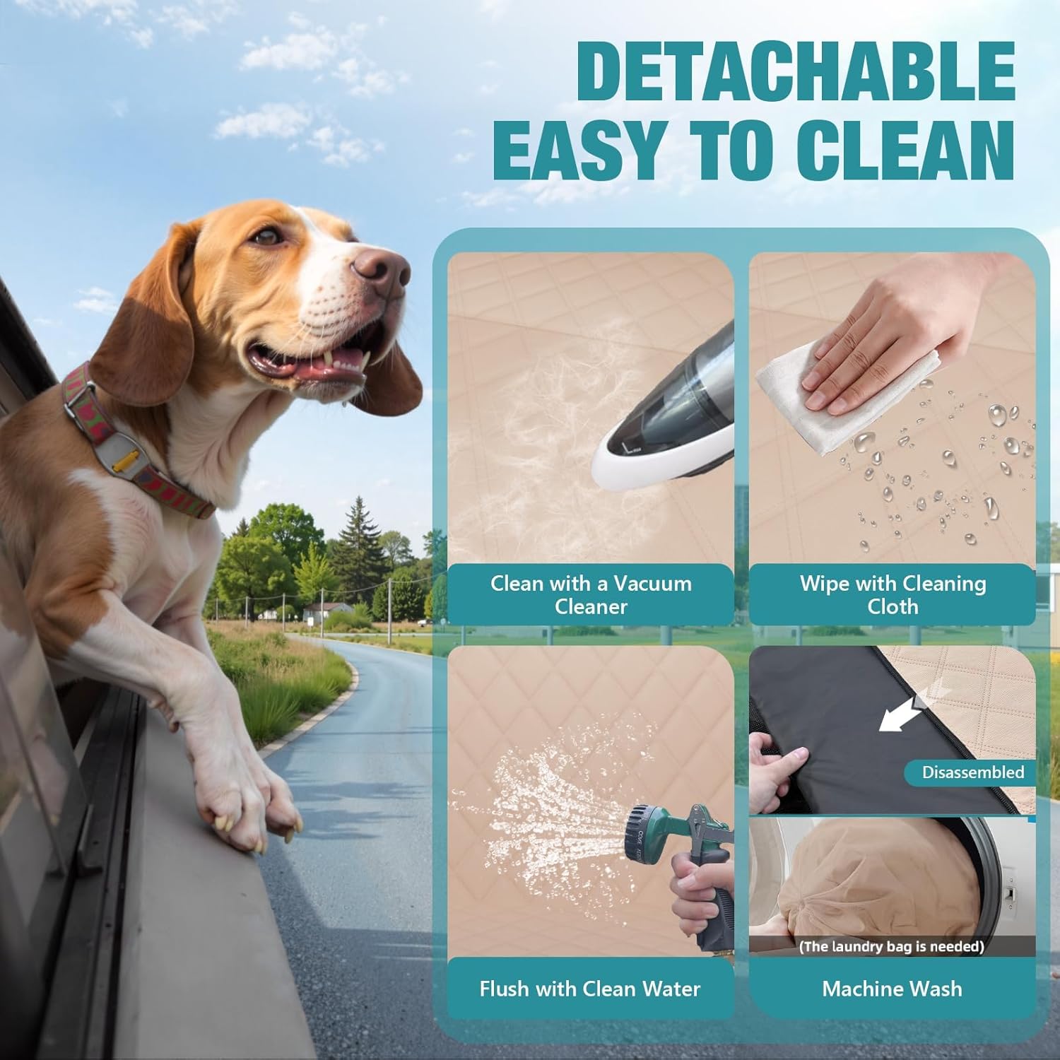 Waterproof Dog Car Seat Cover for Back Seat – Heavy Duty Back Seat Extender for Dogs with Hard Bottom, 7-Layer Protection, Non-Slip & Scratchproof, Easy to Install (Beige) - Pawvie