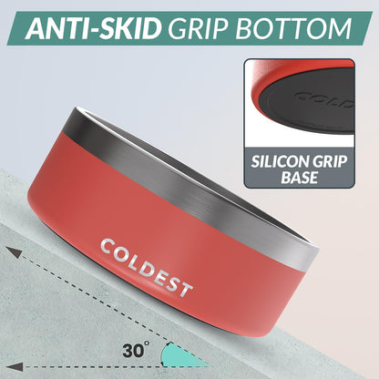 Coldest Dog Bowl - Anti Rust Metal, Non Slip, 3 Layers Insulated Stainless Steel Dog Bowls - Spill Proof & Heavy Duty - Water Bowl for Dogs, Cats & Pets, Dish Washer Safe (64 oz, Crimson Red)