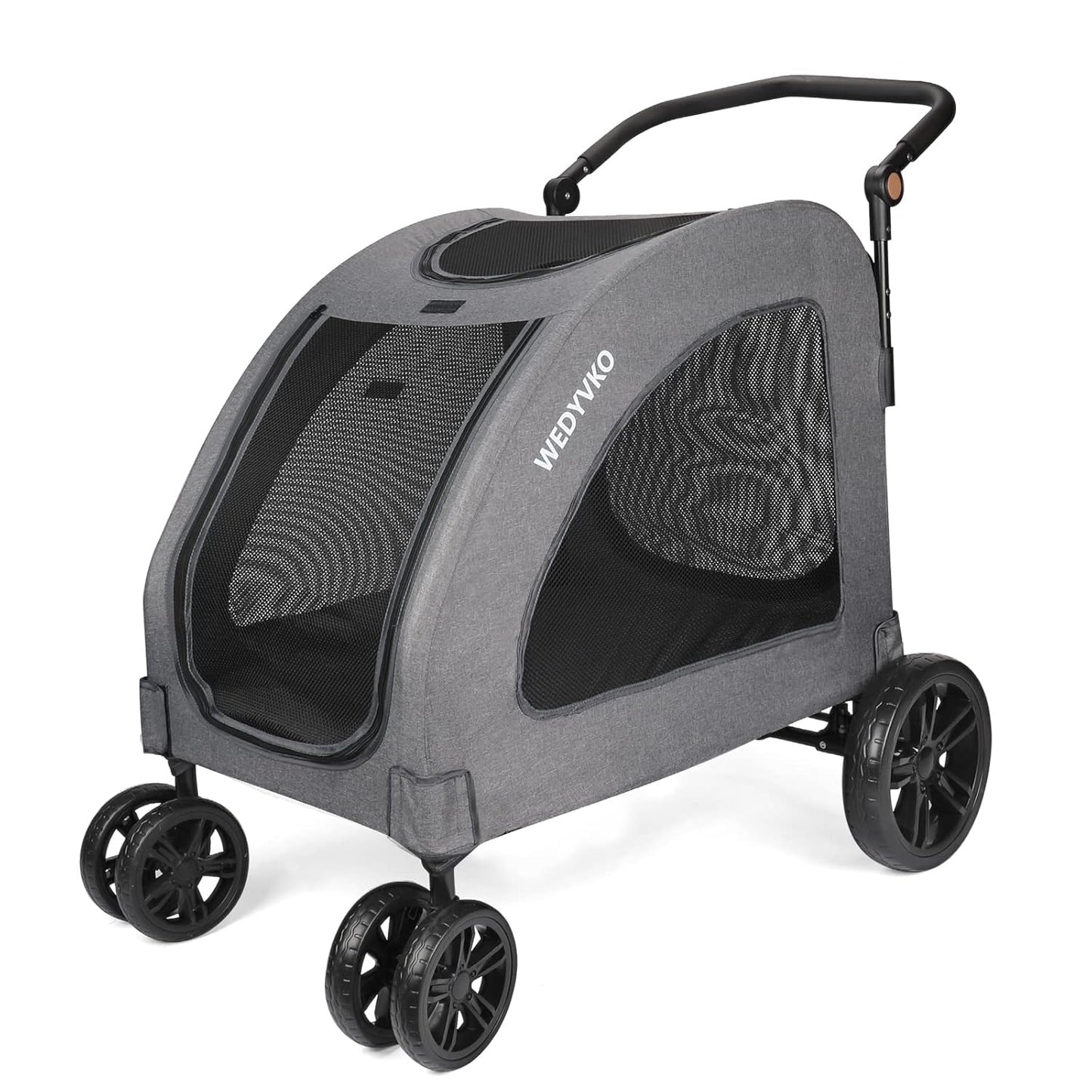 Large Dog Travel Stroller with 4 Heavy Duty Wheels Pet Stroller with Adjustable Handle - Double Doggie Capacity Jogger Wagon with Back Front Door for Small Medium Large Dogs (Dark Light Gray) - Pawvie