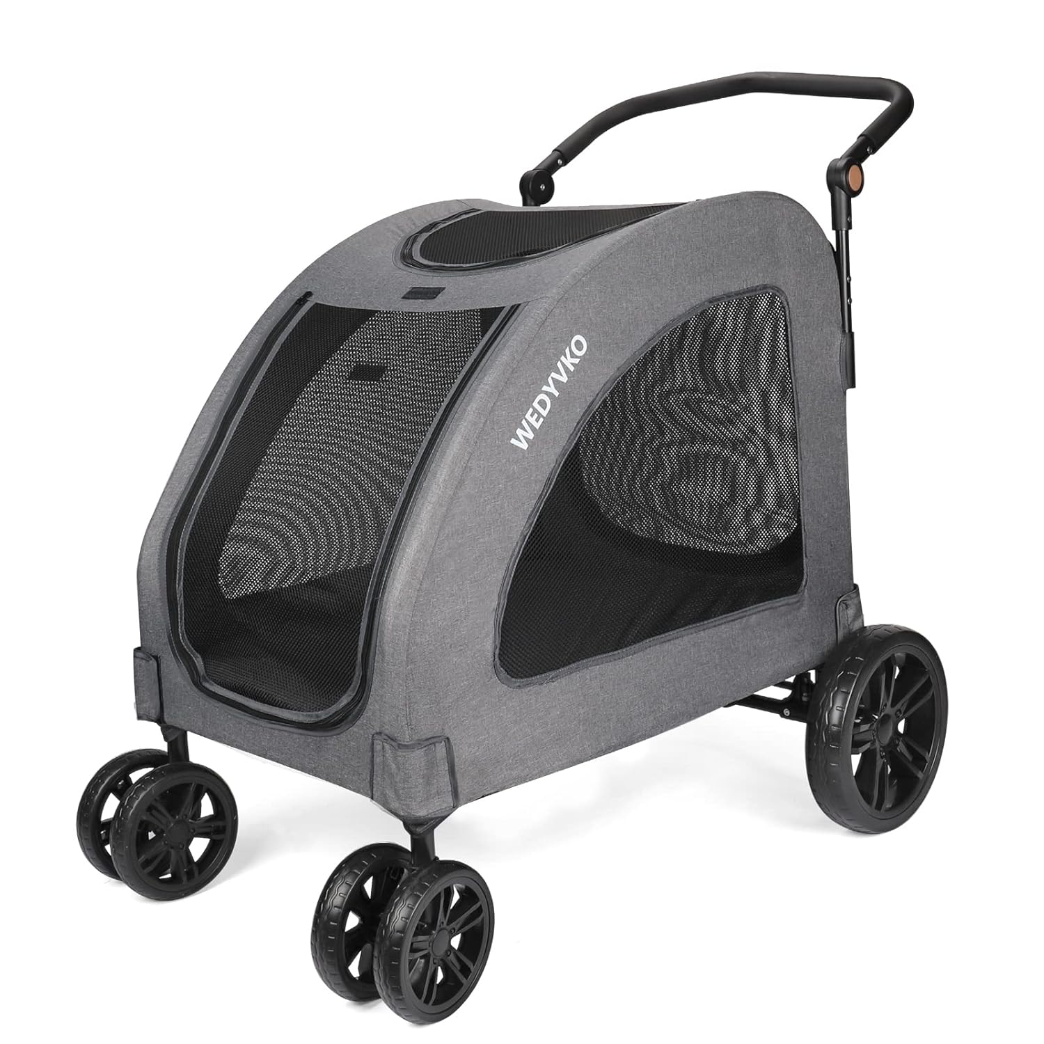 Large Dog Travel Stroller with 4 Heavy Duty Wheels Pet Stroller with Adjustable Handle - Double Doggie Capacity Jogger Wagon with Back Front Door for Small Medium Large Dogs (Dark Light Gray) - Pawvie