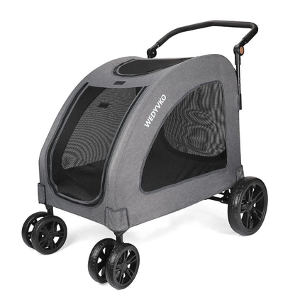 Large Dog Travel Stroller with 4 Heavy Duty Wheels Pet Stroller with Adjustable Handle - Double Doggie Capacity Jogger Wagon with Back Front Door for Small Medium Large Dogs (Dark Light Gray) - Pawvie