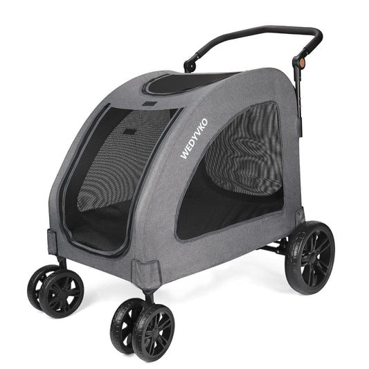 Large Dog Travel Stroller with 4 Heavy Duty Wheels Pet Stroller with Adjustable Handle - Double Doggie Capacity Jogger Wagon with Back Front Door for Small Medium Large Dogs (Dark Light Gray) - Pawvie