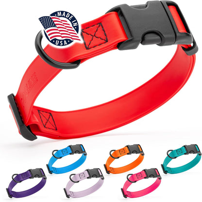Dogline Biothane Waterproof Dog Collar with Quick Release Buckle Strong Coated Nylon Webbing with Odor- Proof for Easy Care Easy to Clean Fits Small Medium Large Dogs, Red 5/8" W 9-14" L