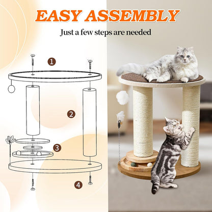 Wood Cat Tree Tower with Scratching Posts – Handmade Cat Condo for Indoor Cats – Cat Scratcher & Resting Platform – Stable & Stylish Cat Furniture