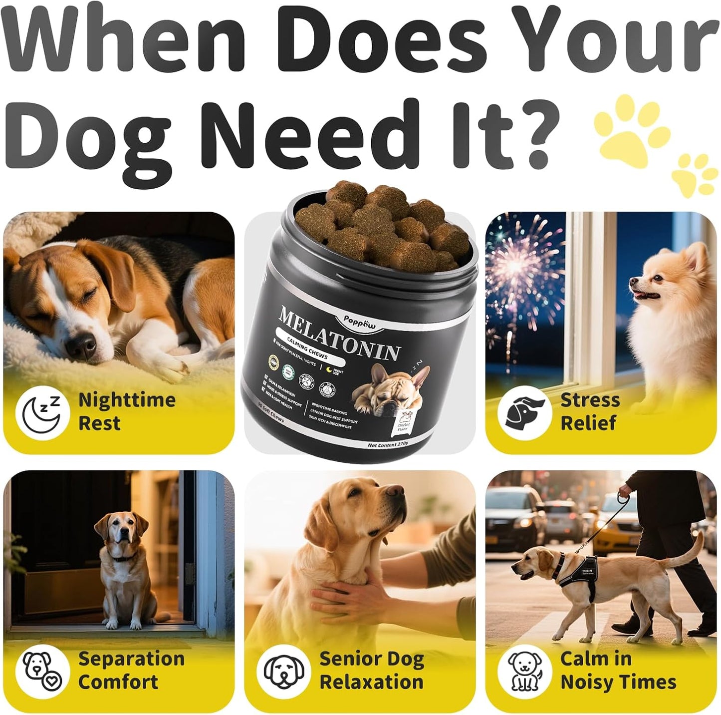 Melatonin for Dogs, Calming Chews with Valerian Root & L-Theanine for Sleep Aid & Emotional Support, Calming Treats for Stress Anxiety Relief, Thunder, Fireworks, Barking, Chicken Flavor, 90Ct
