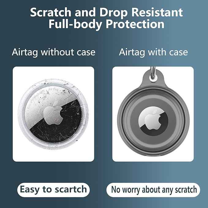 4 Pack IPX8 Waterproof Compatible with AirTag Keychain Holder Case, Lightweight, Anti-Scratch, Easy Installation,Soft Full-Body Shockproof for Luggage,Keys, Dog Collar(Black/Clear/Red/Green)