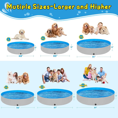 Foldable Dog Pool for Large Dogs, 87"x16" Kiddie Pool Hard Plastic Dog Swimming Pool Portable, Collapsible Dogs Wading Pools & Bathing Tub, Outdoor Cooling for Pets Kids & Adult