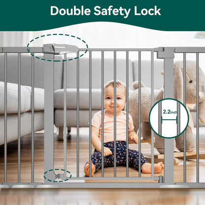BABELIO 29-55 Inch Extra Wide Baby/Dog Gate, Metal Auto Close for The House and Doorways, Pressure Mounted Pet Door, NO Need Tools and Drilling, with Wall Cups, Gray