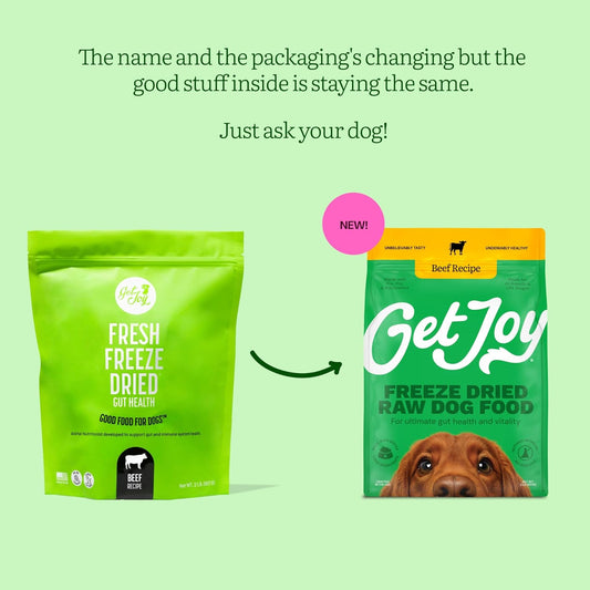 Get Joy Gut Health Fresh Freeze Dried Raw Meal, Beef Recipe, 16 Ounce Bag, Dog Food for Dogs of All Breeds and Life Stages, PhD Animal Nutritionist Formulated, USDA Beef, Made in USA