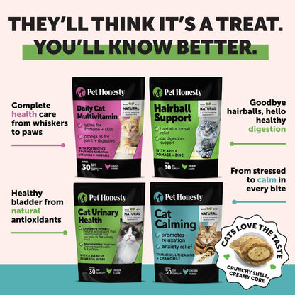 Cat Multivitamin Chews - Cat Treats for Health + Immune, Joint Support, Skin & Coat, and Digestion - Omega 3s, Lysine & Probiotics for Cats, Vitamins for Cats - Chicken (90-Day Supply)