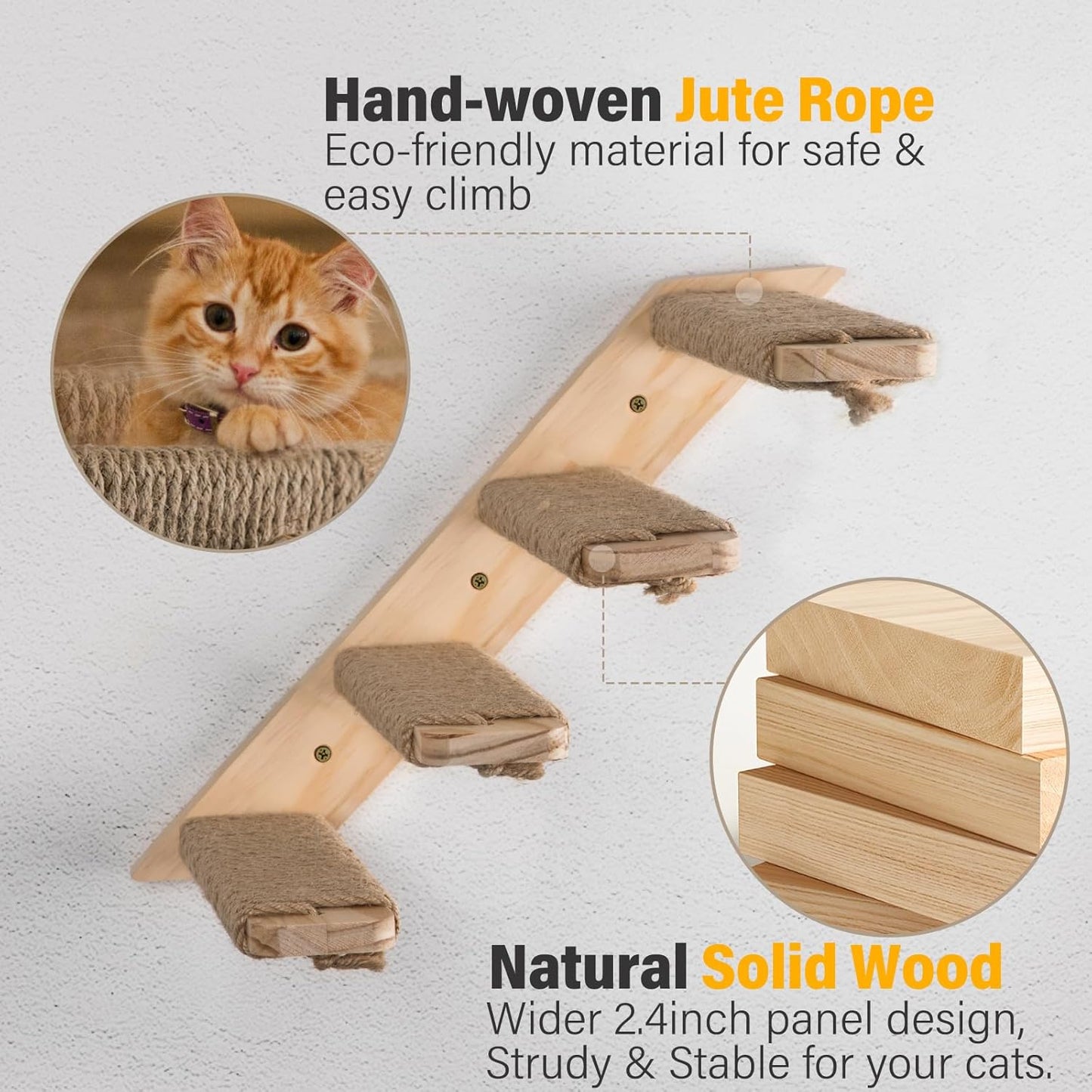 2 Pack 4 Steps Cat Wall Shelves Cat Stairs for Wall with Sisal Rope.Cat Wall Steps/Ladder Furniture ＆ cat Tree Supplies(Catstairs 2Pack-4Steps)