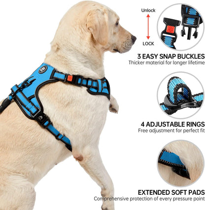 NESTROAD No Pull Dog Harness,Adjustable Oxford Dog Vest Harness with Leash,Reflective No-Choke Pet Harness with Easy Control Soft Handle for Large Dogs(X-Large,Blue)