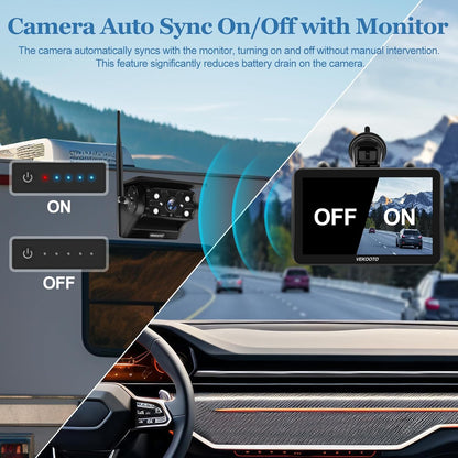 VEKOOTO Magnetic Solar Wireless Backup Camera VK7, 7'' IPS Touchscreen Monitor HD1080P No Wiring 15,000mAh Rechargeable Camera System for Hitching Gooseneck Horse Trailer RV Camper Car Truck
