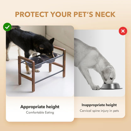 7.1inch Ceramic Adjustable Raised Double Bowls Set with Stand, 3 Heights Elevated, 2 Placement Options,Food and Water Bowls for Medium and Large Dog(Reactived Glaze -Grey)