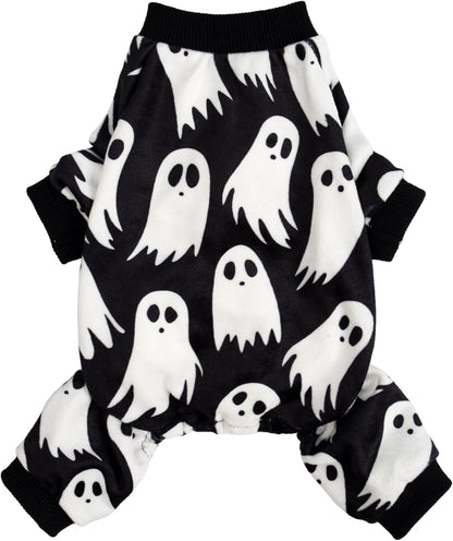 Fitwarm Halloween Ghost Dog Pajamas, Funny Halloween Costumes for Dogs, Fleece Dog Onesie with Feet, Doggy Clothes for Small Dogs Boy Girl, Pet Apparel, Black, White, XS