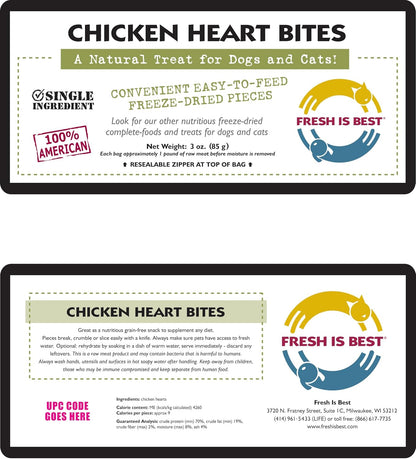 Fresh Is Best Freeze Dried Dog Treats - Raw Freeze Dried Chicken Hearts for Dogs & Cats - Dog Training Treats in Resealable Zipper Bag - High-Protein Single Ingredient - Made in The USA